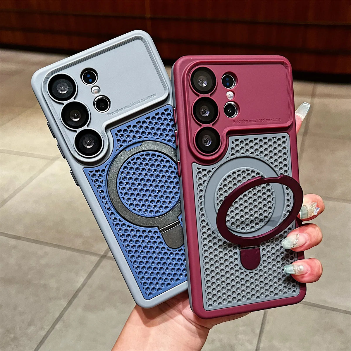 Color Blocking Magnetic Stand Cooling Phone Case for Samsung