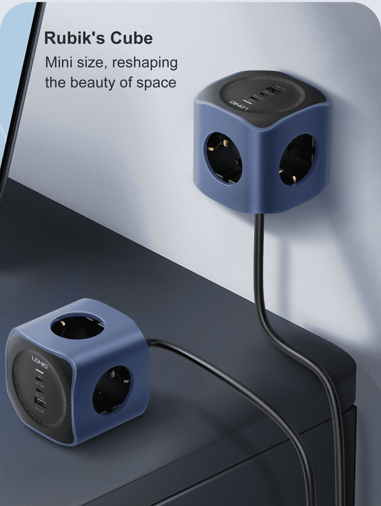LDNIO 6 in 1 EU Power Socket Adapter Desktop Charger 65W USB-C SE3338