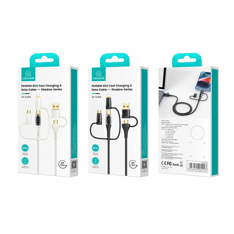 USAMS us-sj616 PD100W C+A to C+L+M 6in1 Fast Charging & Data Cable