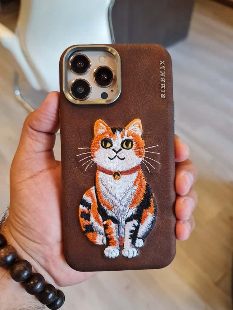 RMBMAX Embroidery Leather  Frame Lens Case Cat