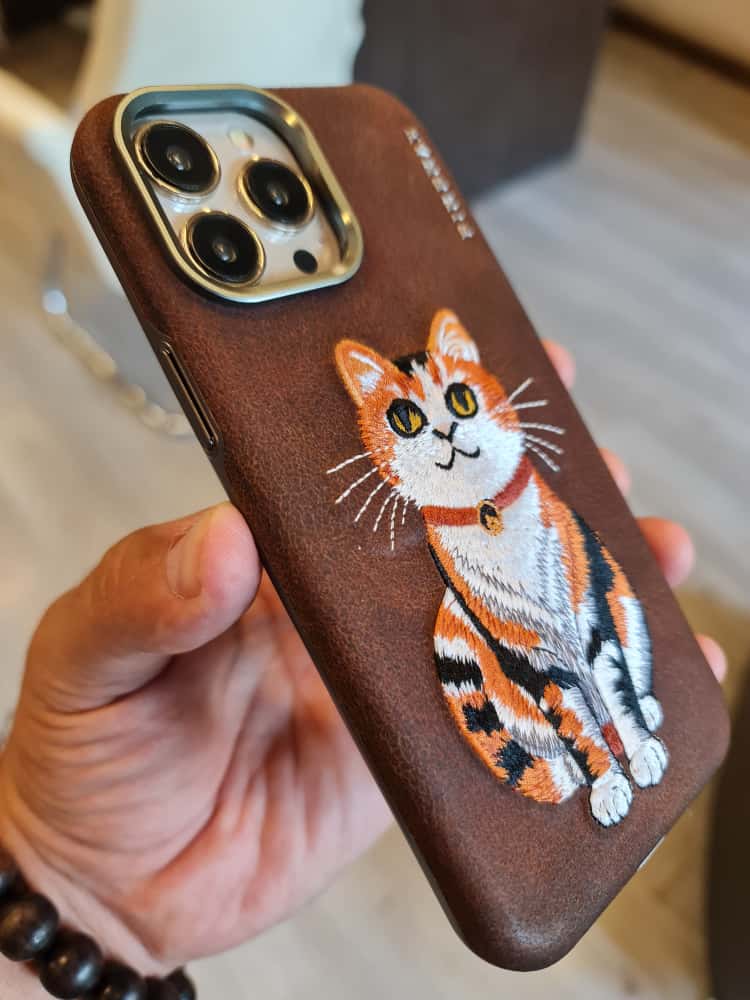 RMBMAX Embroidery Leather  Frame Lens Case Cat
