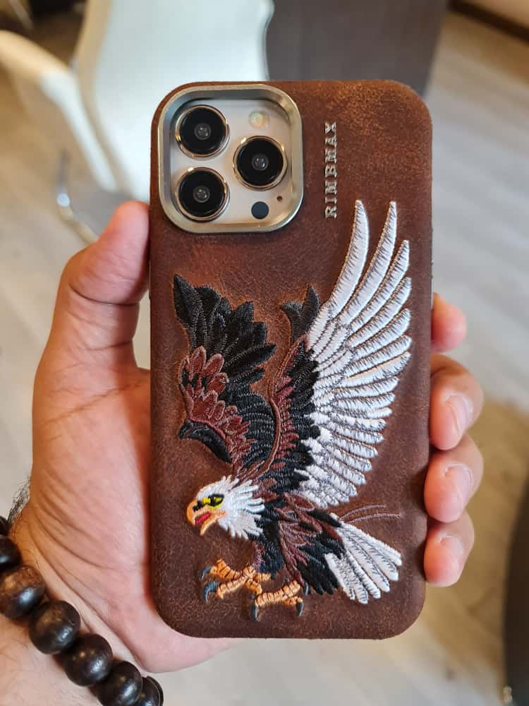 RMBMAX Embroidery Leather  Frame Lens Case eagle