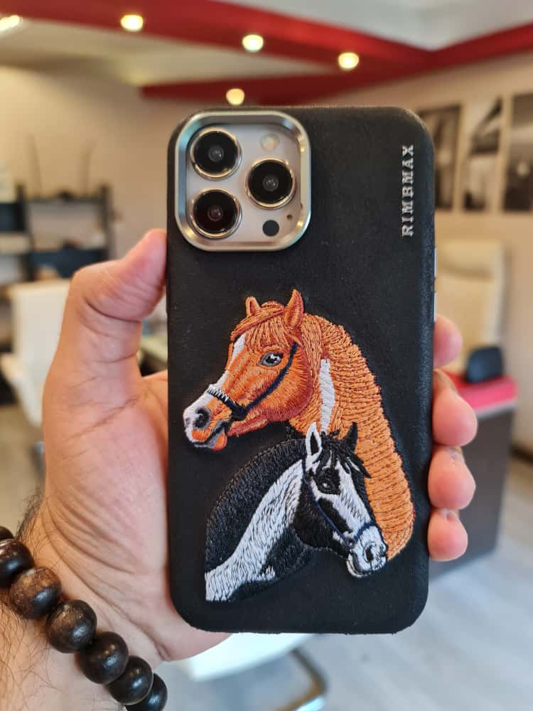 RMBMAX Embroidery Leather  Frame Lens Case 2 horses