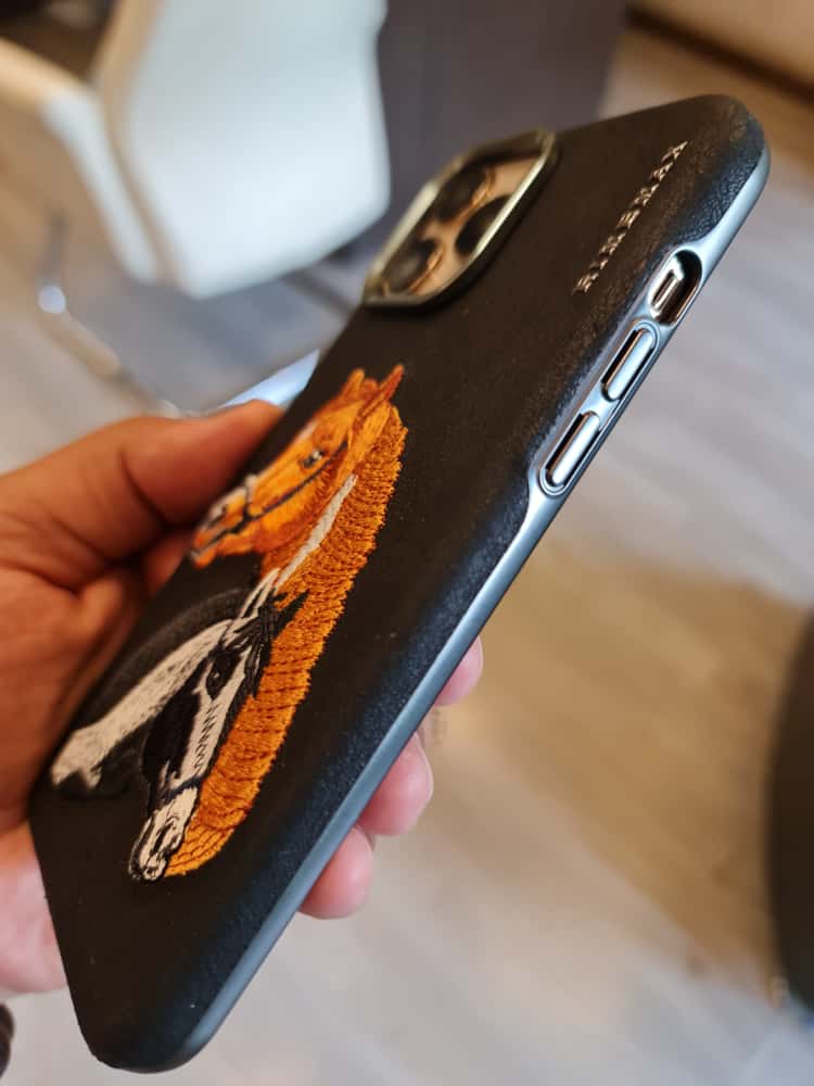 RMBMAX Embroidery Leather  Frame Lens Case 2 horses