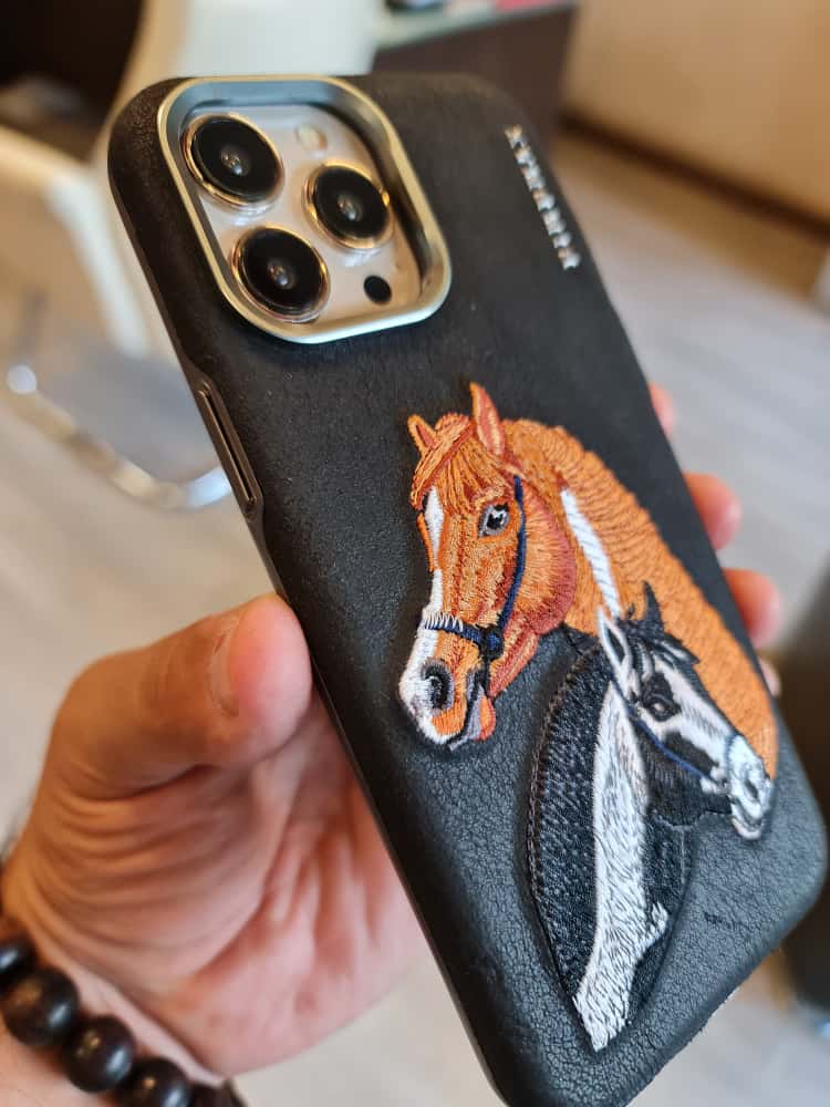 RMBMAX Embroidery Leather  Frame Lens Case 2 horses