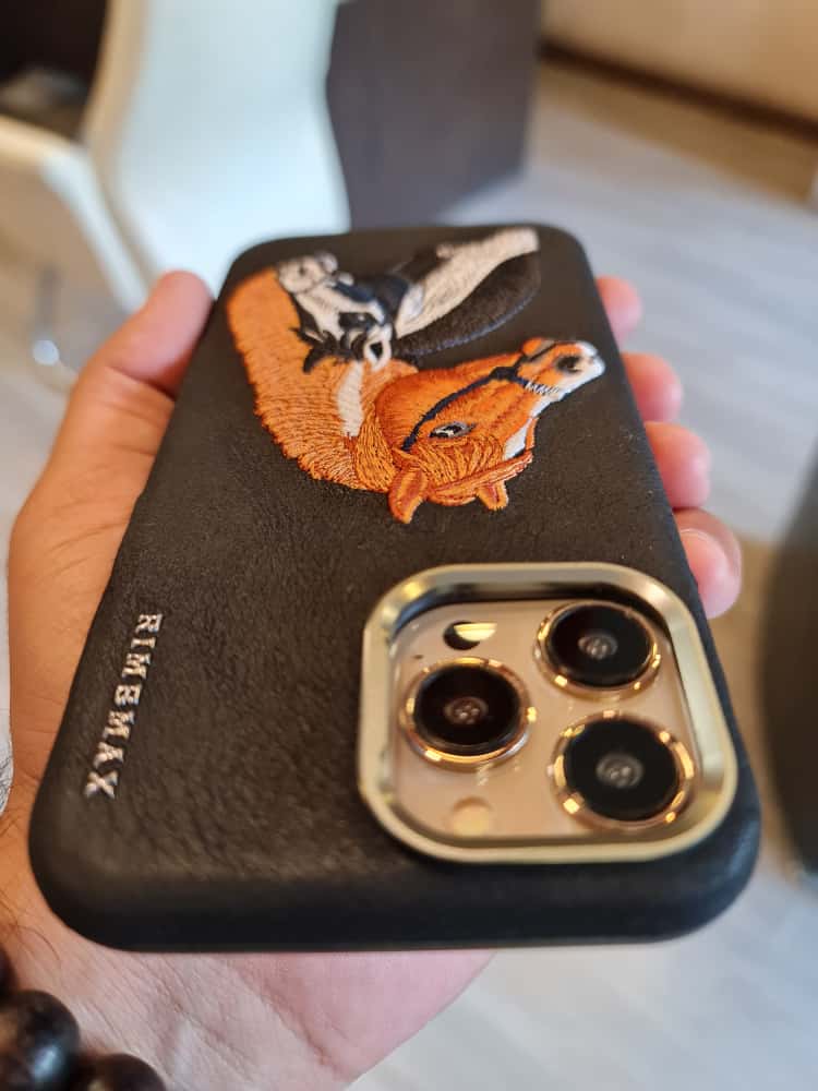 RMBMAX Embroidery Leather  Frame Lens Case 2 horses