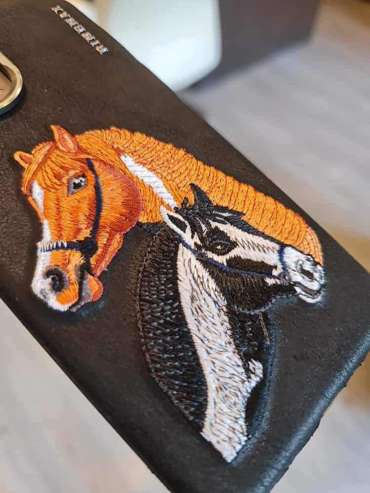 RMBMAX Embroidery Leather  Frame Lens Case 2 horses