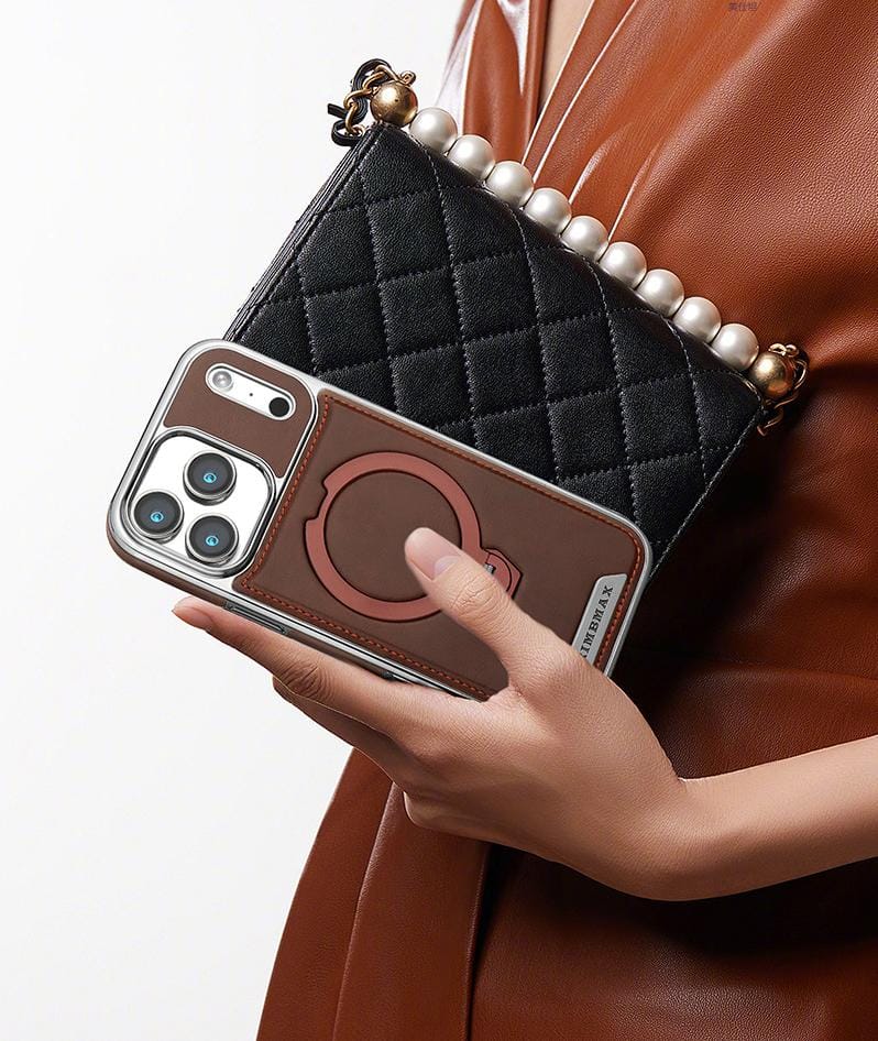 RUIMEIBI New Plating PU Leather Magnetic Phone Case for iPhone 17 Pro Max(Brown)