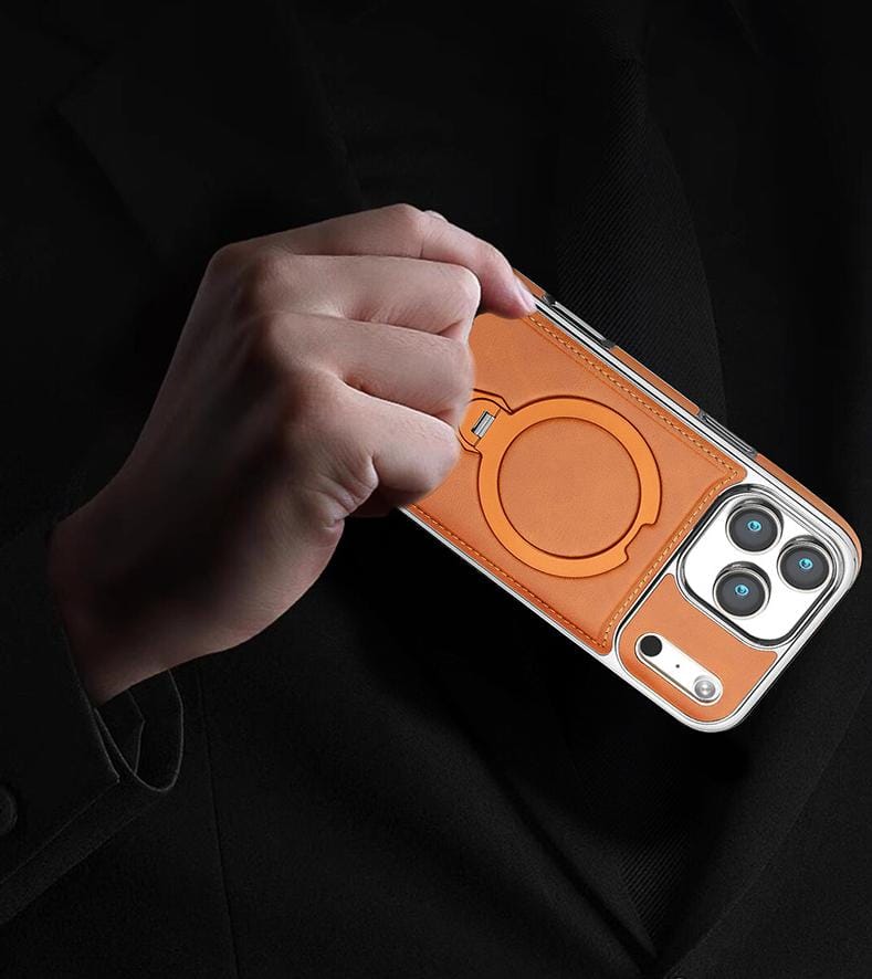 RUIMEIBI New Plating PU Leather Magnetic Phone Case for iPhone 17 Pro Max(Brown)