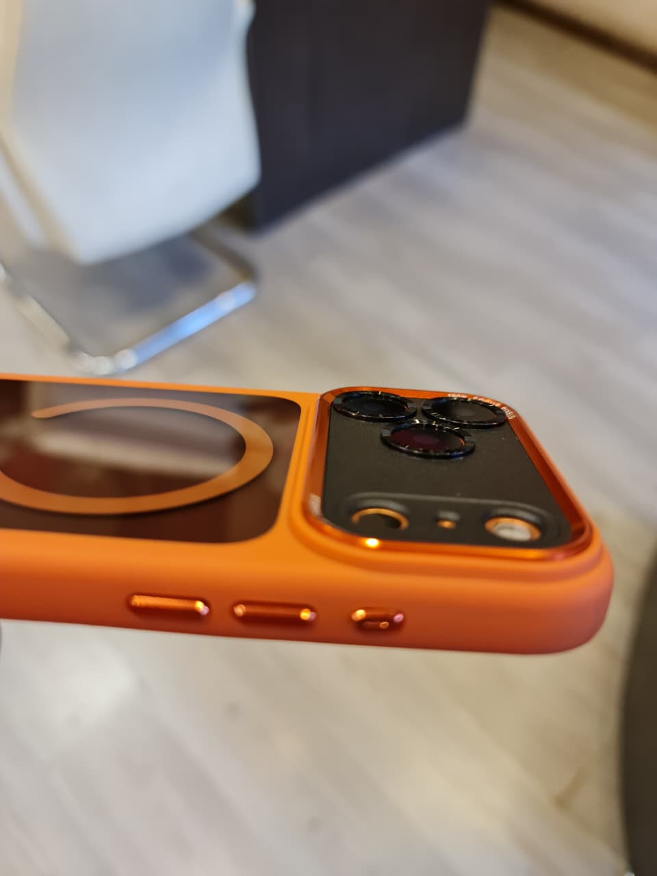 Popular TPU Acrylic Clear Magnetic Phone Case for iPhone 17 Pro Max (Orange)