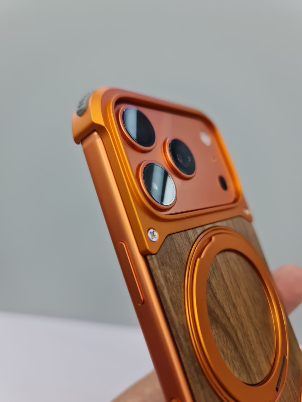 Magnetic Aluminum Metal Frameless Real Wood Case For Iphone 17 Pro max
