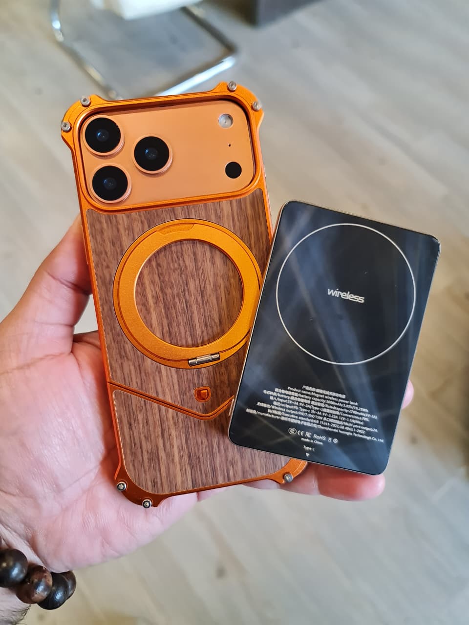 Magnetic Metal Premium Wooden Frameless Case For Iphone 17 Pro max