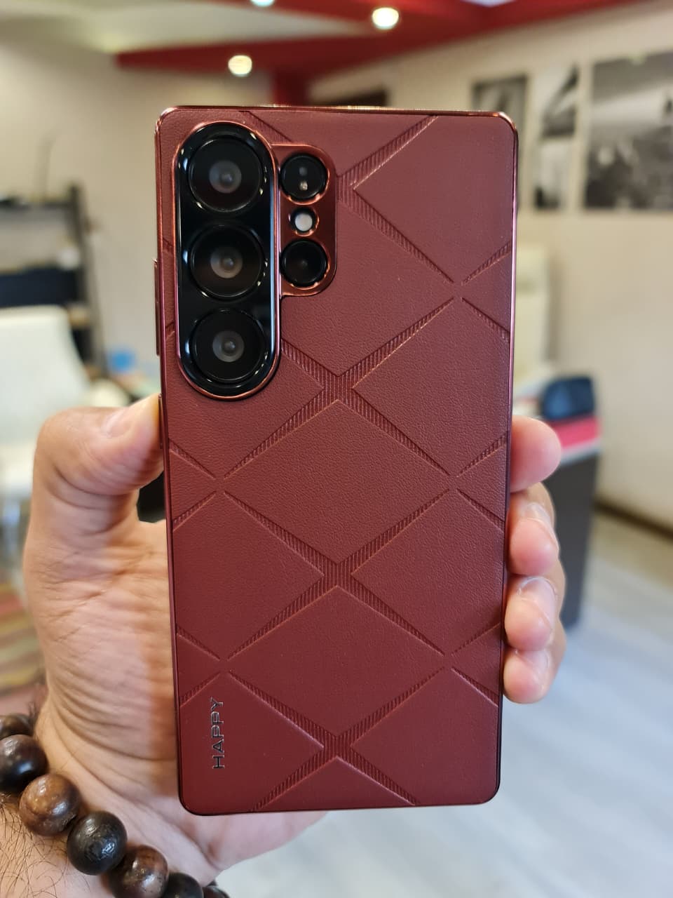 Luxury Plating PU Leather Camera Lens Protection Back Case for Samsung