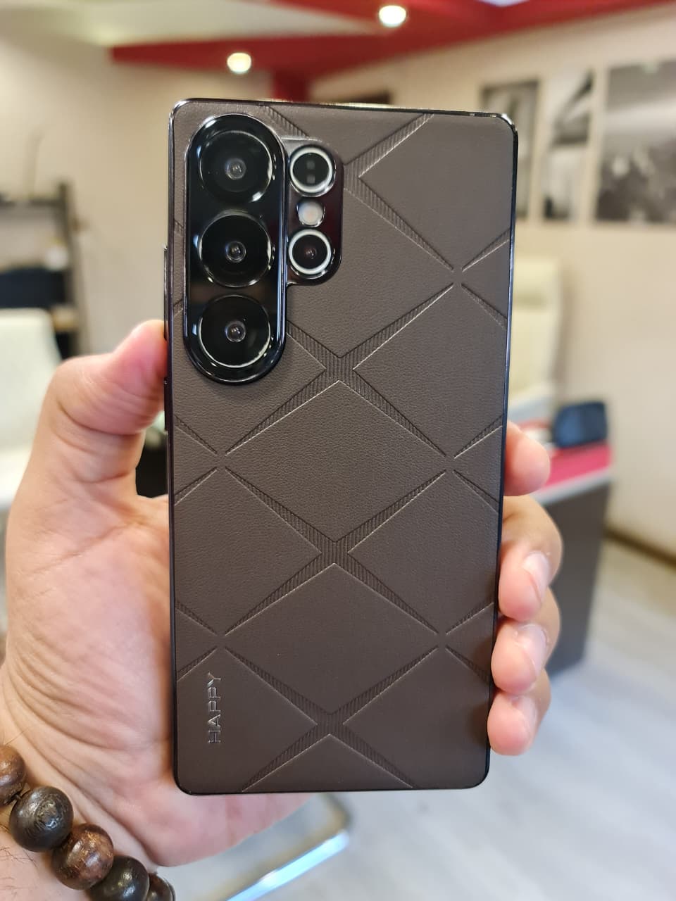 Luxury Plating PU Leather Camera Lens Protection Back Case for Samsung