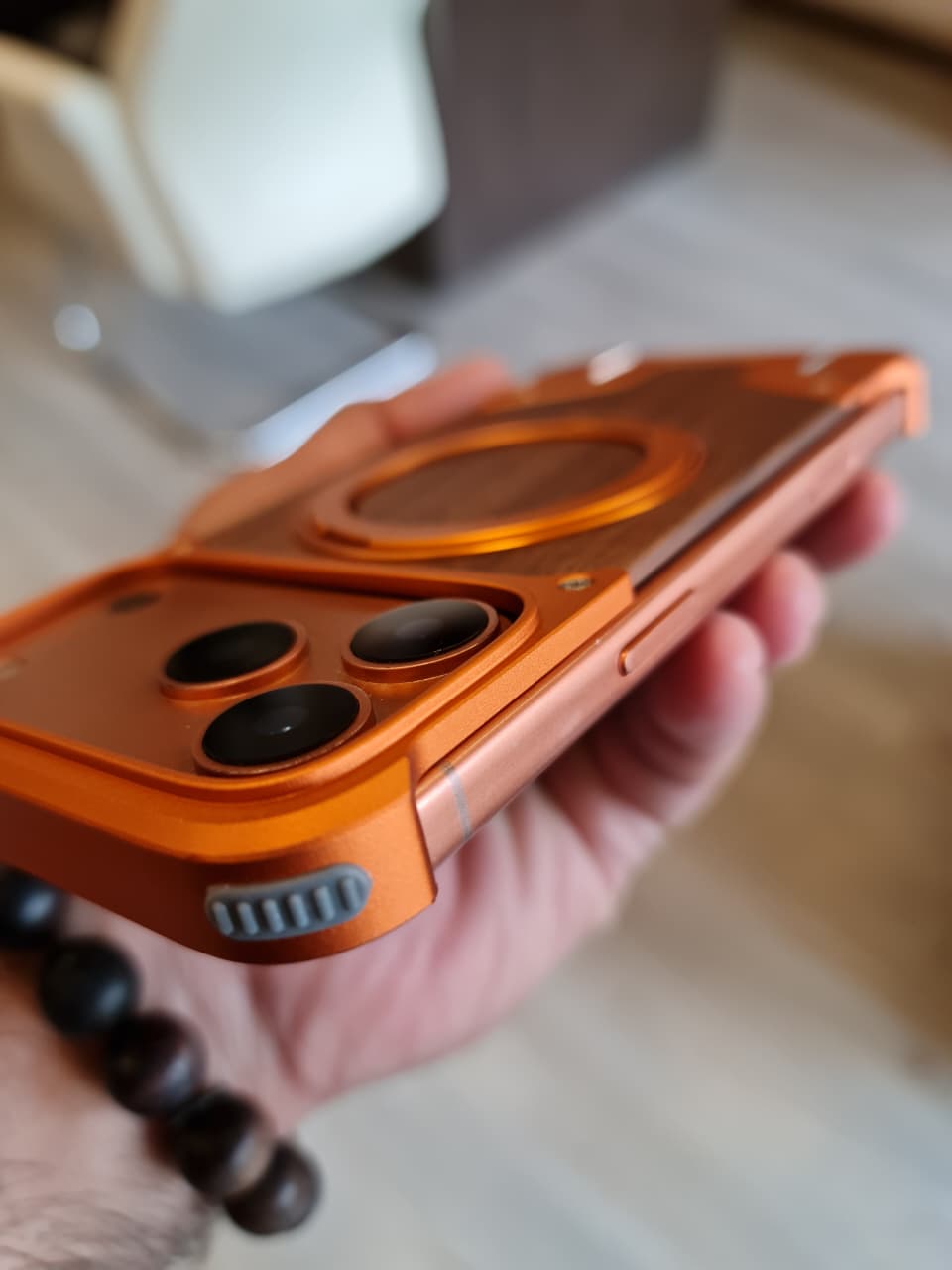 Magnetic Aluminum Metal Frameless Real Wood Case For Iphone 17 Pro max