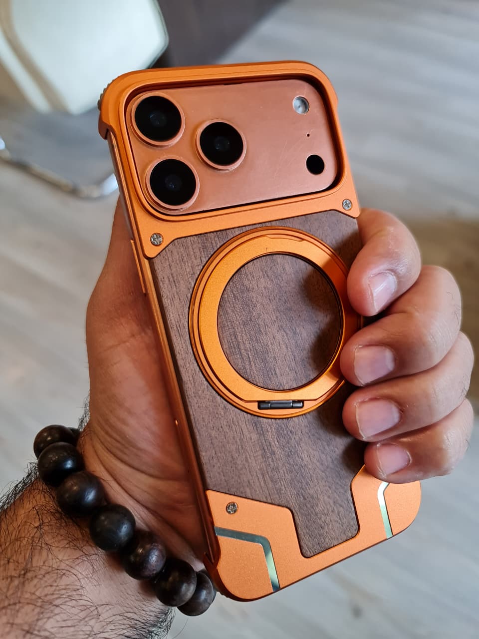 Magnetic Aluminum Metal Frameless Real Wood Case For Iphone 17 Pro max