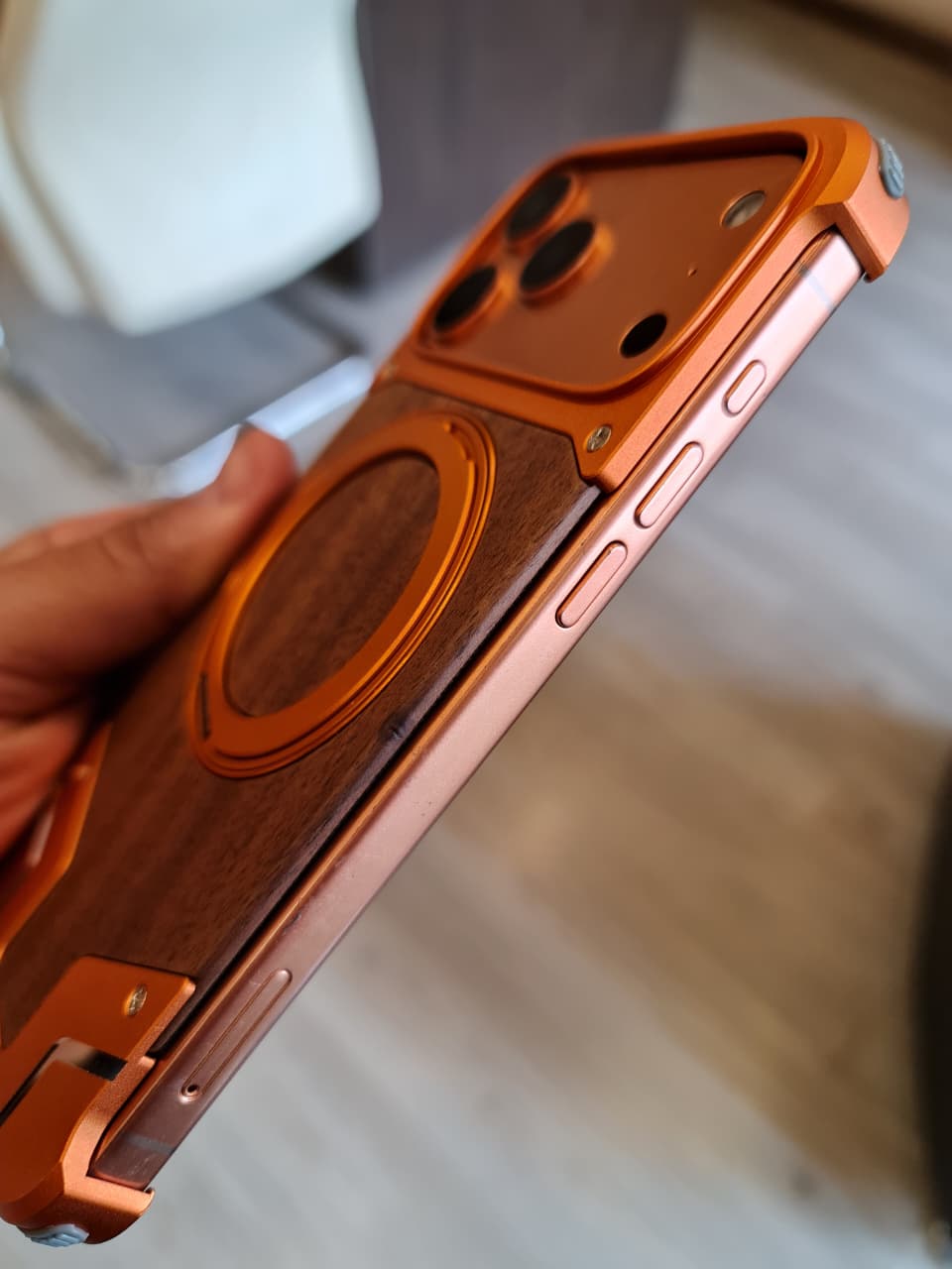 Magnetic Aluminum Metal Frameless Real Wood Case For Iphone 17 Pro max