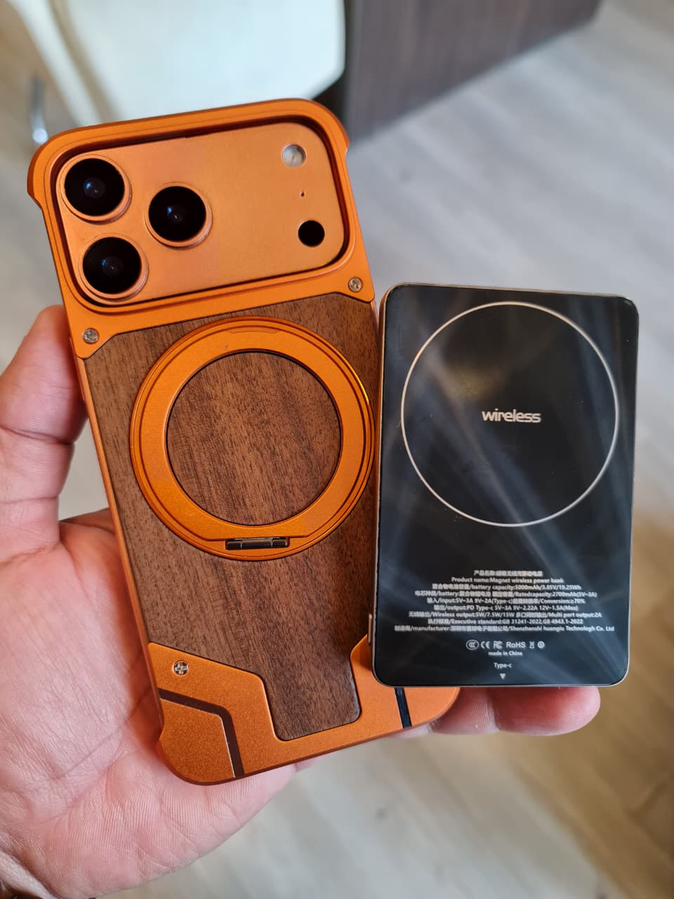 Magnetic Aluminum Metal Frameless Real Wood Case For Iphone 17 Pro max