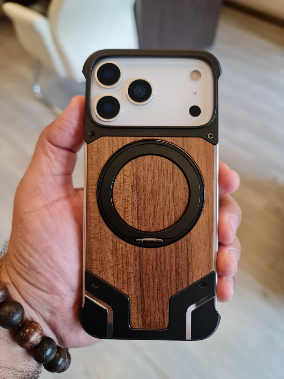 Magnetic Aluminum Metal Frameless Real Wood Case For Iphone 17 Pro max