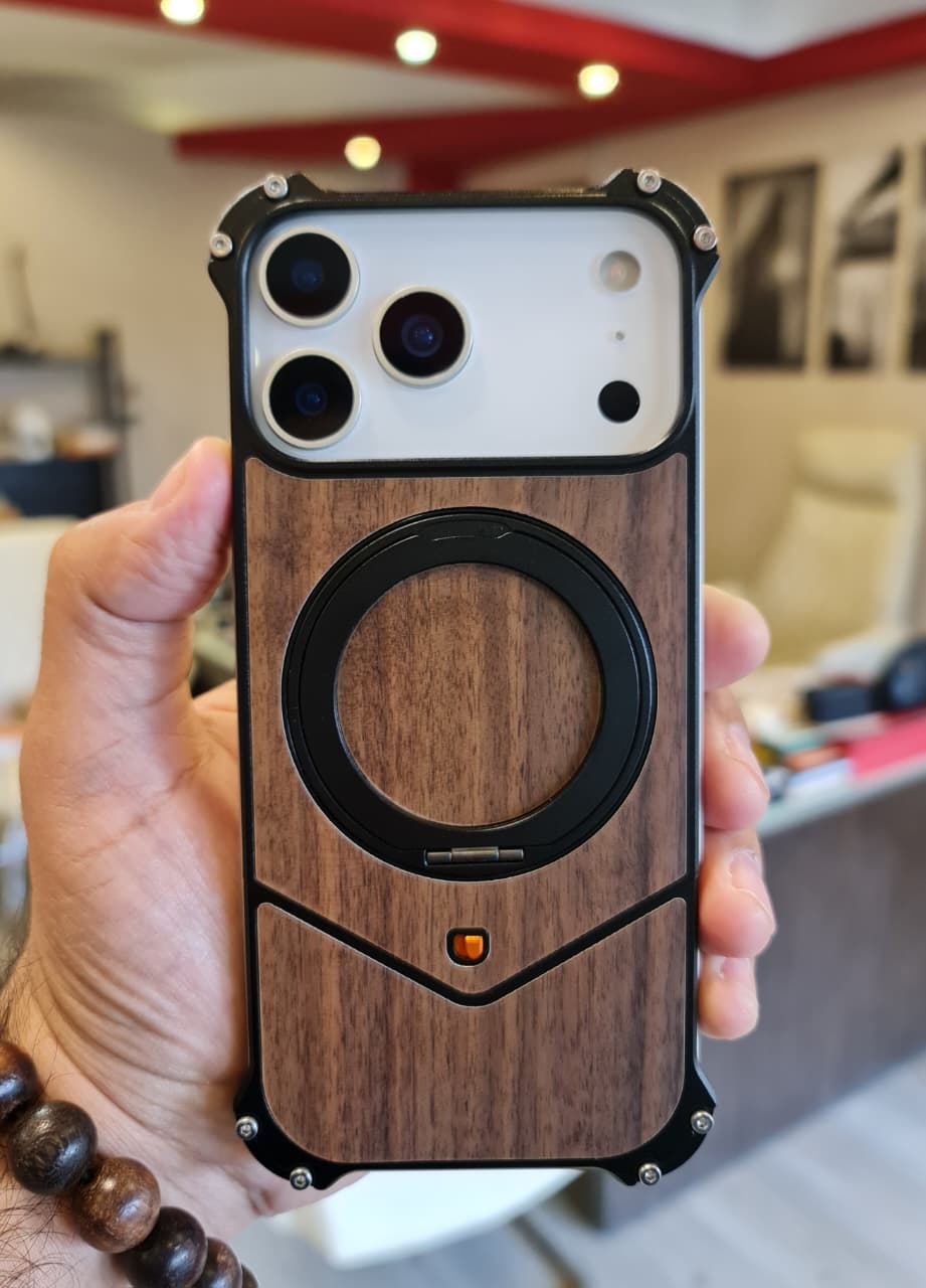 Magnetic Metal Premium Wooden Frameless Case For Iphone 17 Pro max