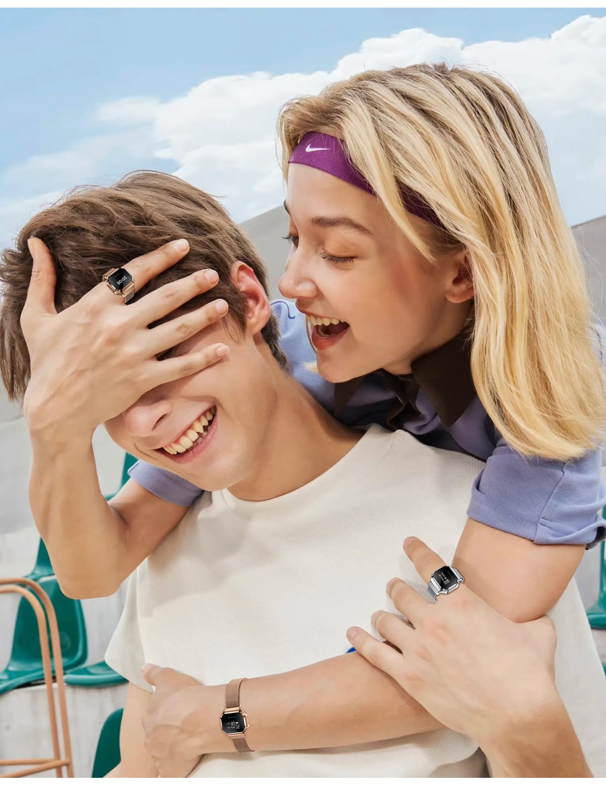 B7 Mini Smart Ring Watch with Interchangeable Stainless Steel and Nylon Straps