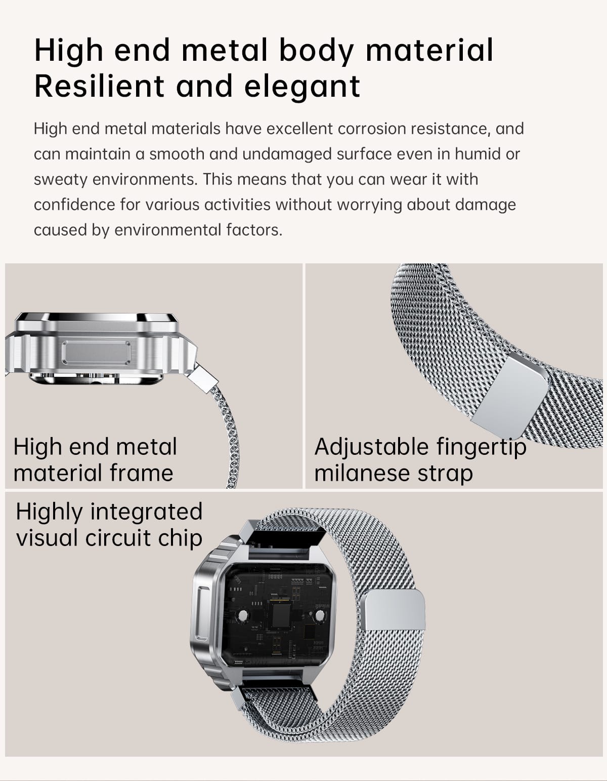 B7 Mini Smart Ring Watch with Interchangeable Stainless Steel and Nylon Straps