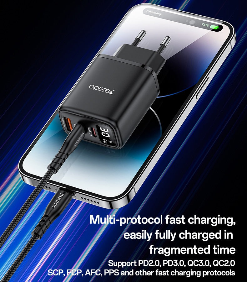 YESIDO YC69 EU 30W Power Display Fast Charging Wall Charger