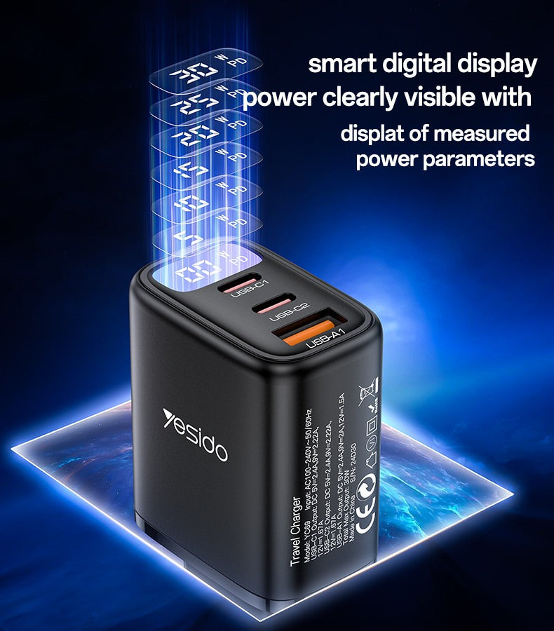 YESIDO YC69 EU 30W Power Display Fast Charging Wall Charger