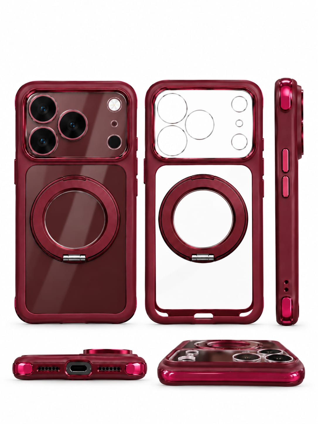 Transparent Magnetic Case 360° rotating ring and full camera protection For iPhone