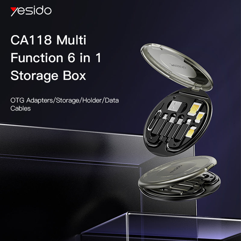 YESIDO CA118 6 in 1 Multifunctional Charging Data Cable Storage Box Suit