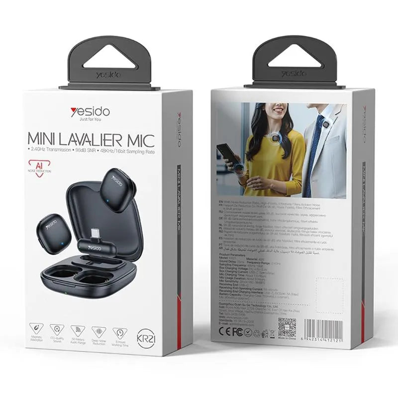Yesido KR21 USB-C Wireless Lavalier Microphone with AI Noise Cancelling