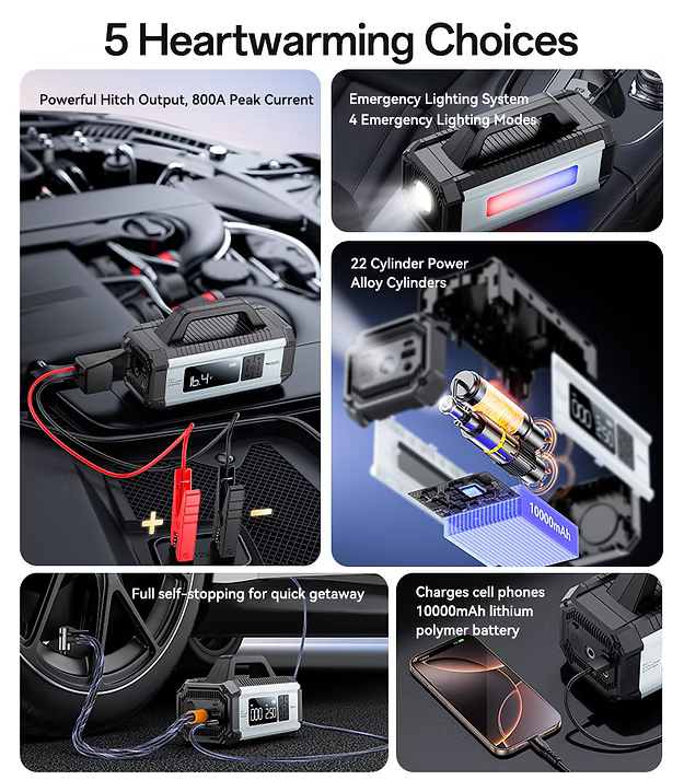 YESIDO VC13 5 in 1 Car Jump Starter 150PSI Tire Inflator Pump 10000mAh Power Bank