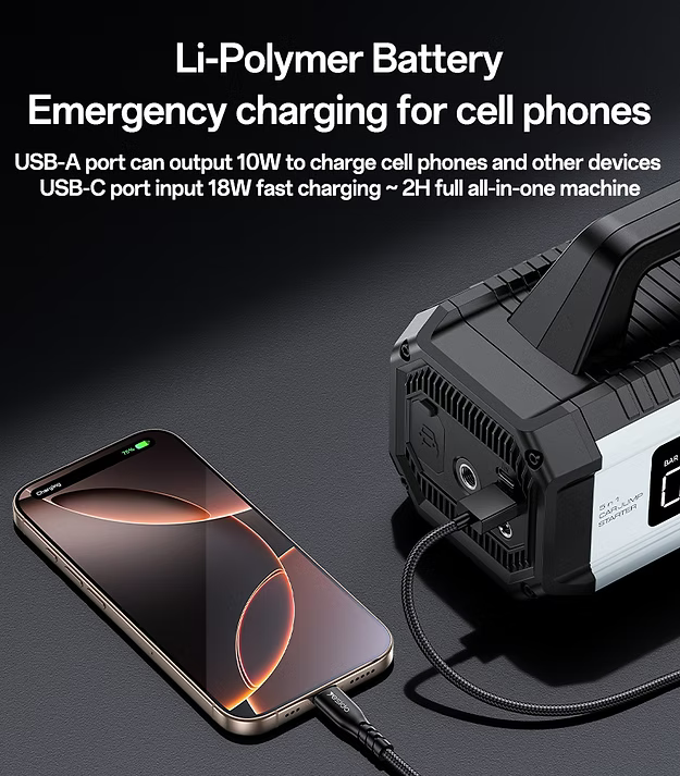 YESIDO VC13 5 in 1 Car Jump Starter 150PSI Tire Inflator Pump 10000mAh Power Bank