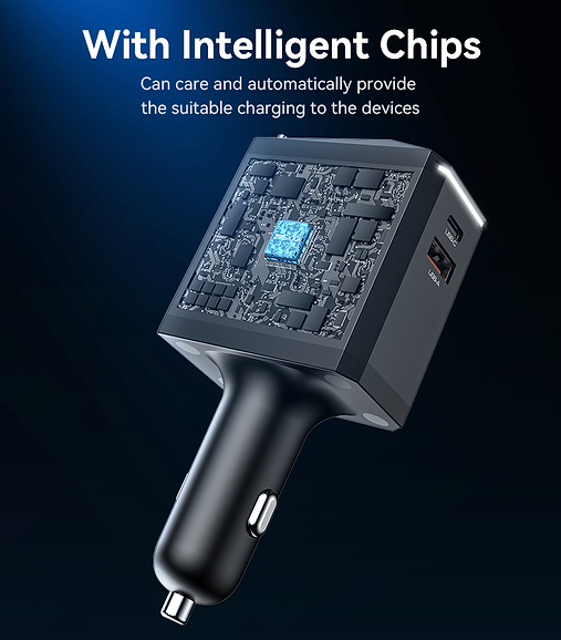 Yesido Y71 125W Type-C + 8 Pin Retractable Cable 3 in 1 Car Charger