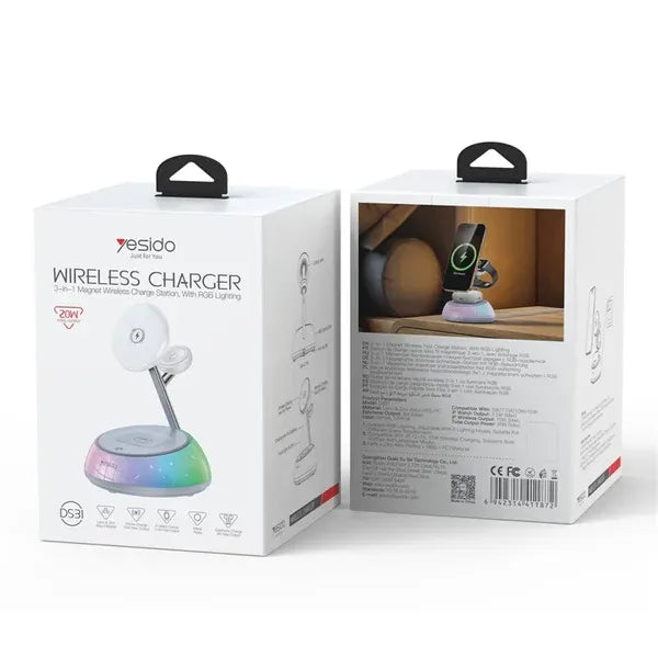 YESIDO DS31 3-in-1 Magnetic Wireless Charging Stand with RGB Light