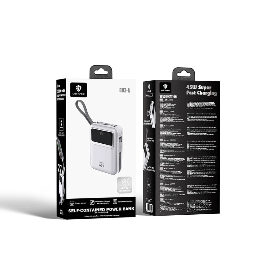 LENYES C04-A 5000mAh 45W Power Bank with 2 Built-in Cables