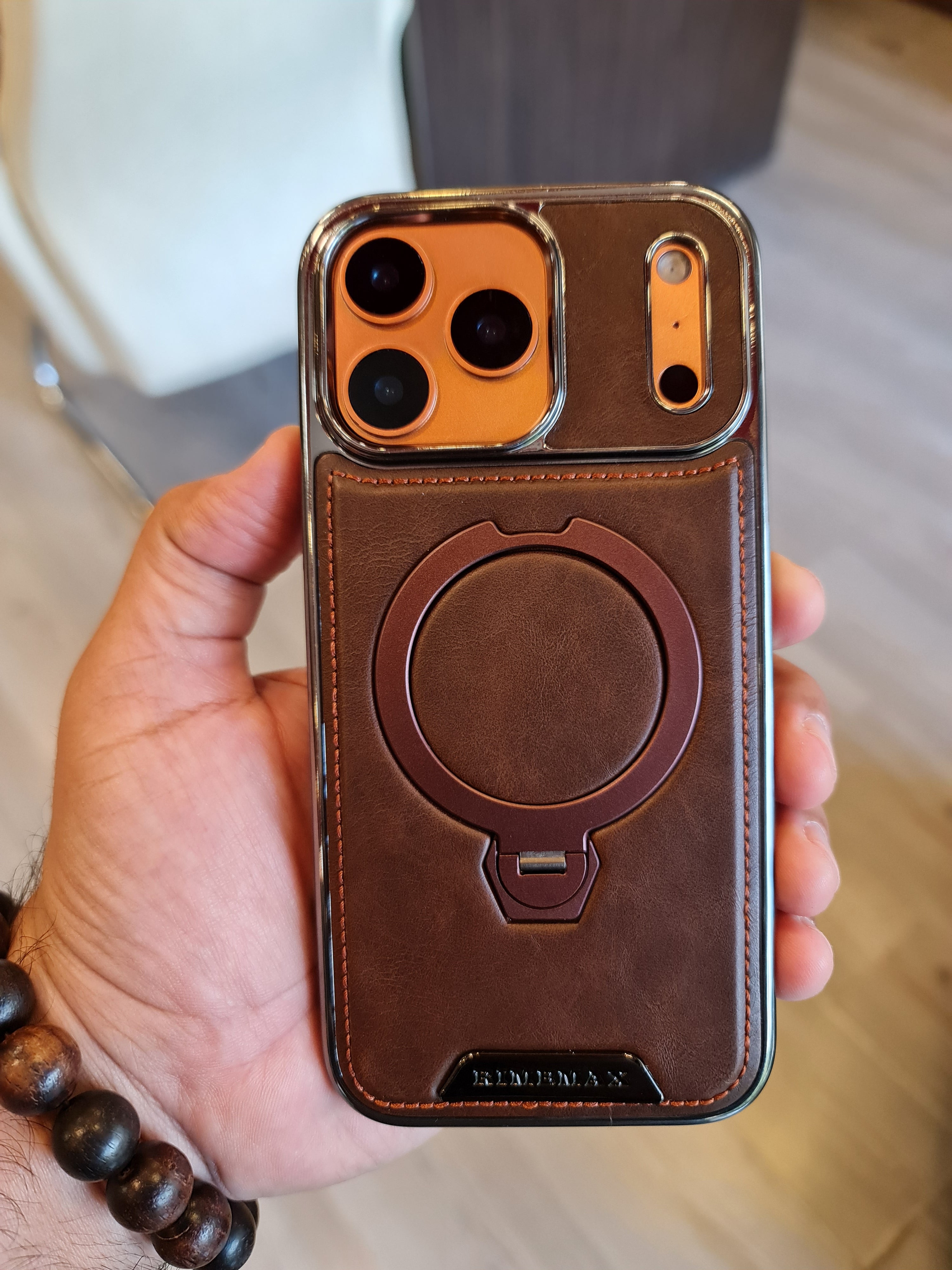 RUIMEIBI New Plating PU Leather Magnetic Phone Case for iPhone 17 Pro Max(Brown)