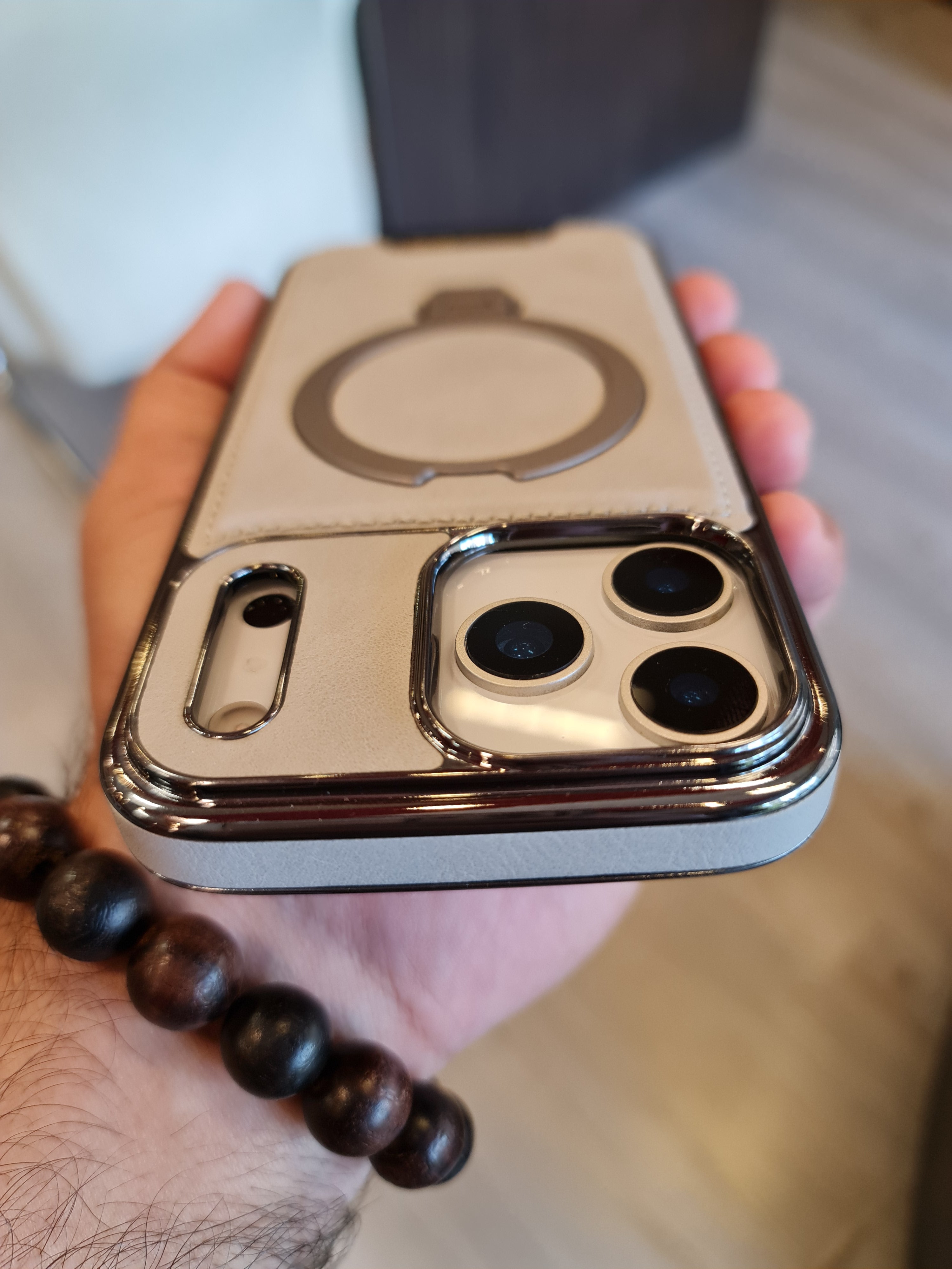 RUIMEIBI New Plating PU Leather Magnetic Phone Case for iPhone 17 Pro Max(Grey)