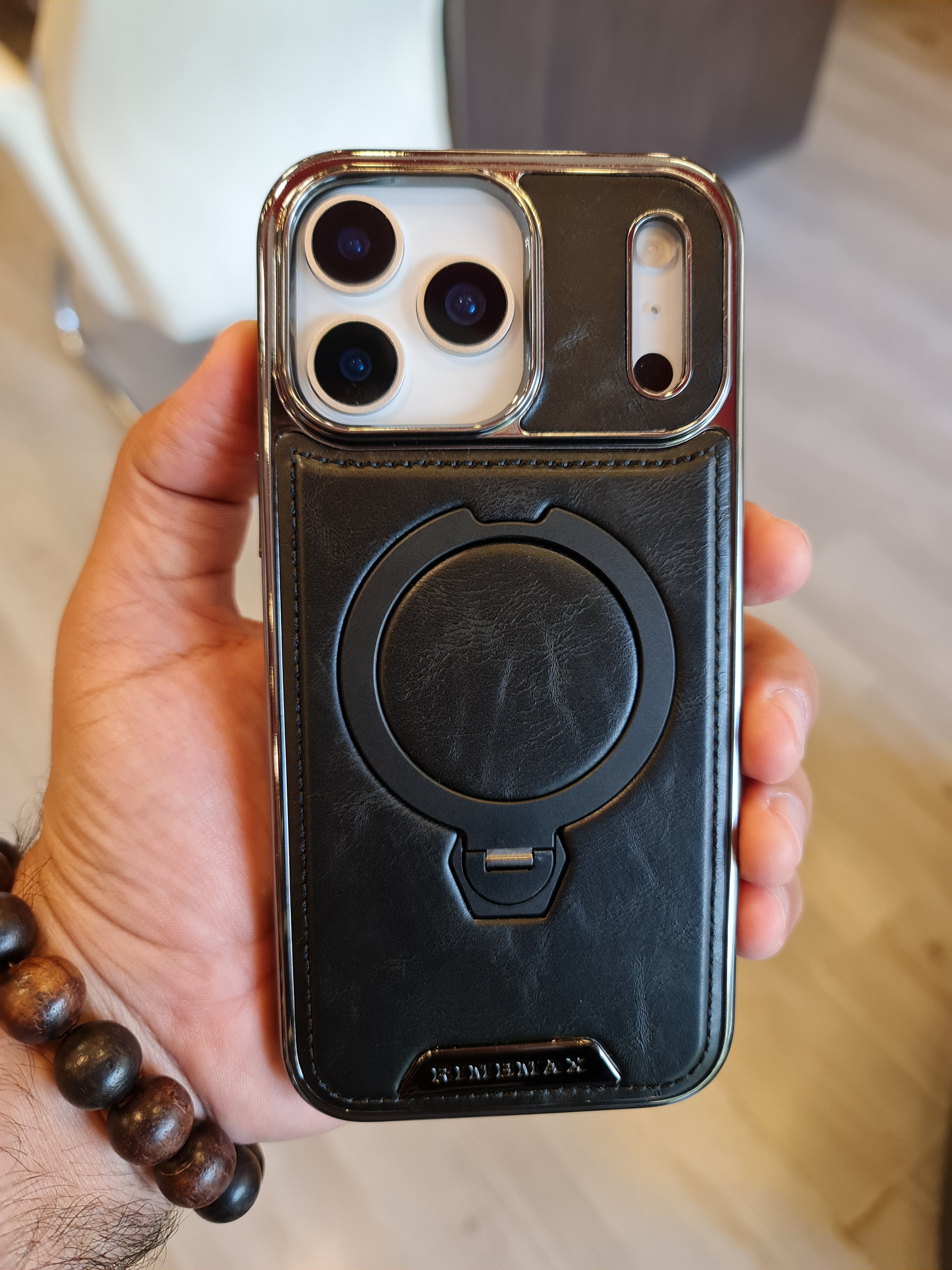 RUIMEIBI New Plating PU Leather Magnetic Phone Case for iPhone 17 Pro Max(Black)