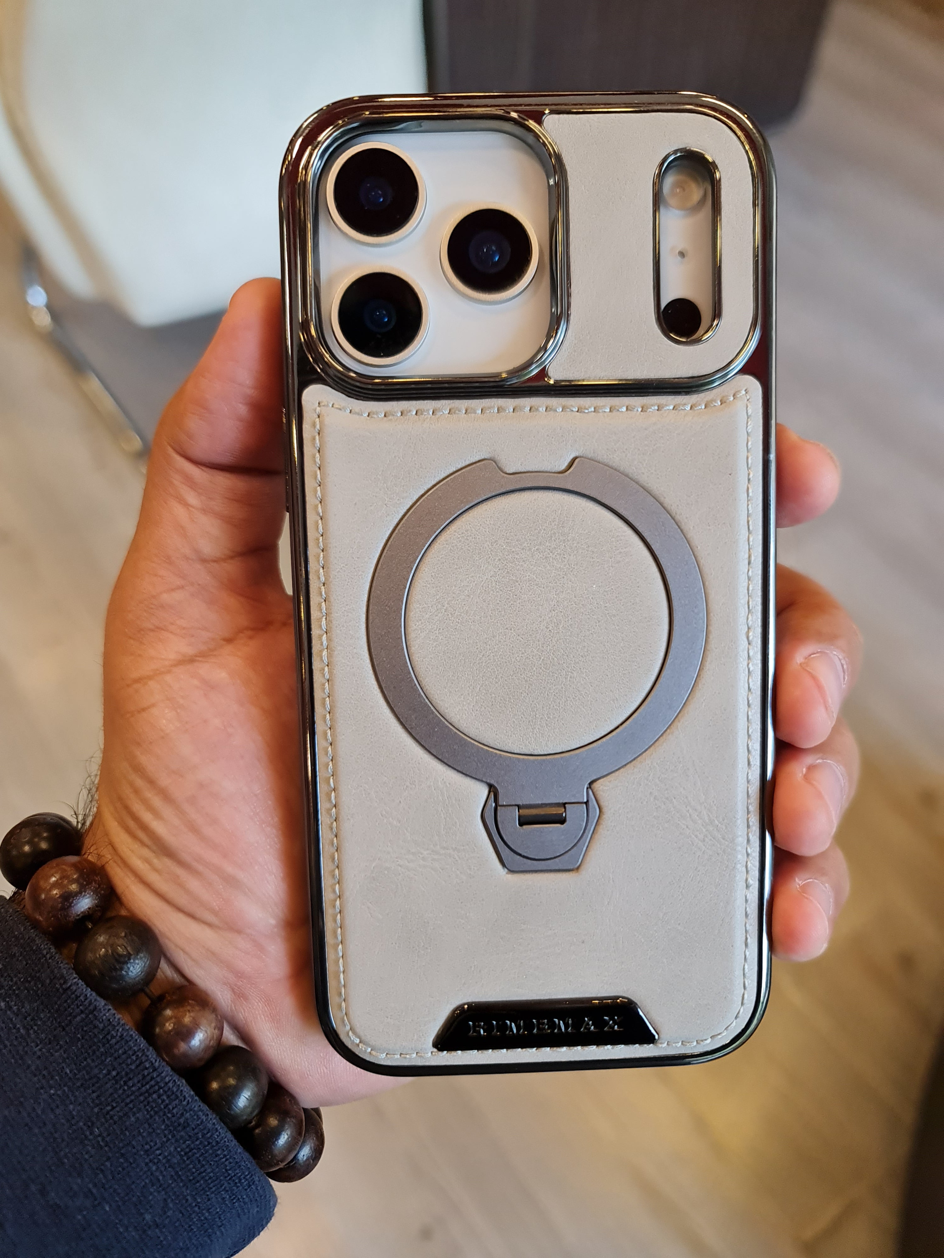 RUIMEIBI New Plating PU Leather Magnetic Phone Case for iPhone 17 Pro Max(Grey)