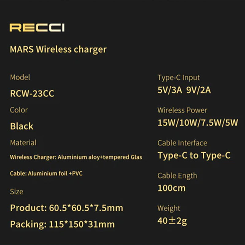 Recci RCW-23CC MARS Magnetic suction Wireless Charger