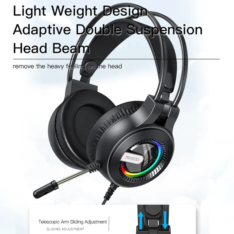 YESIDO EK02 Computer Gaming Headset Headphone Over-ear Earphone with Microphone