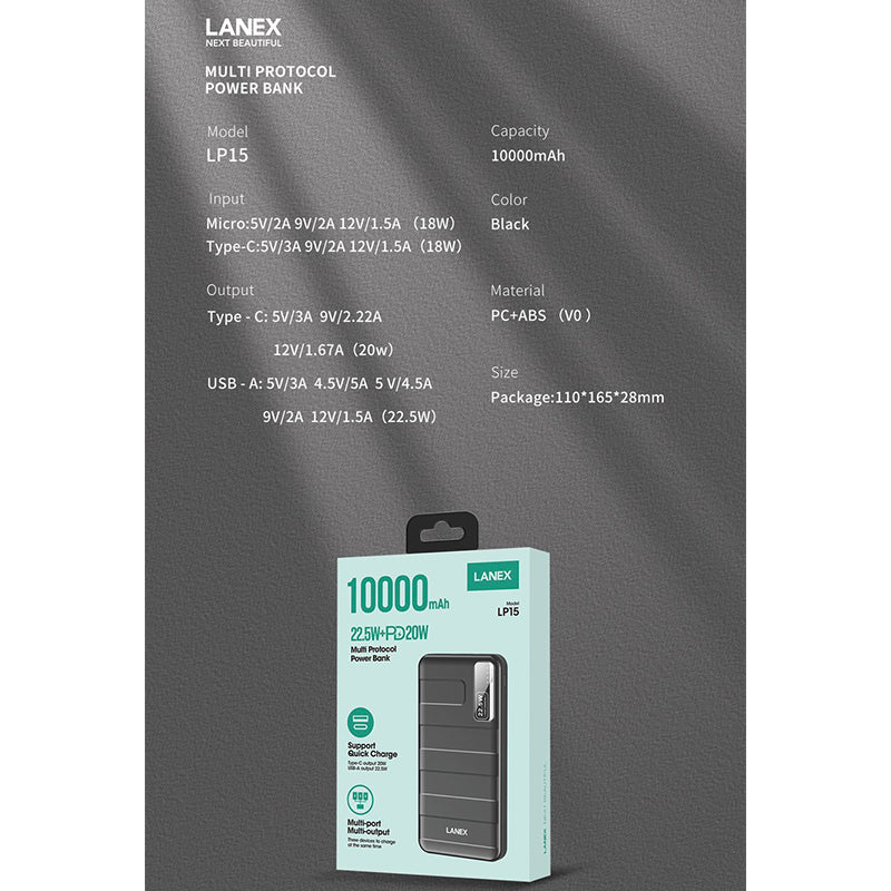 Lanex lp15 Power Bank 10000 mAh ,20W+22.5W
